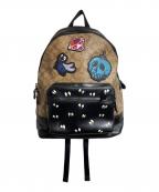 COACH×DISNEYコーチ×ディズニー）の古着「シグネチャー×レザーコンビリュック」｜ブラック×ベージュ