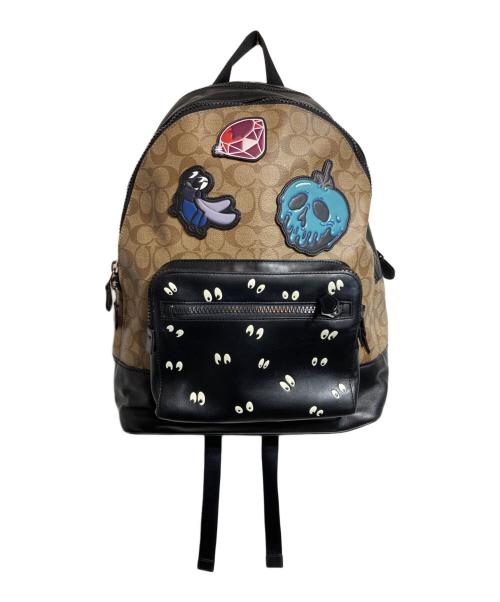 COACH（コーチ）COACH (コーチ) Disney (ディズニー) シグネチャー×レザーコンビリュック ブラック×ベージュの古着・服飾アイテム