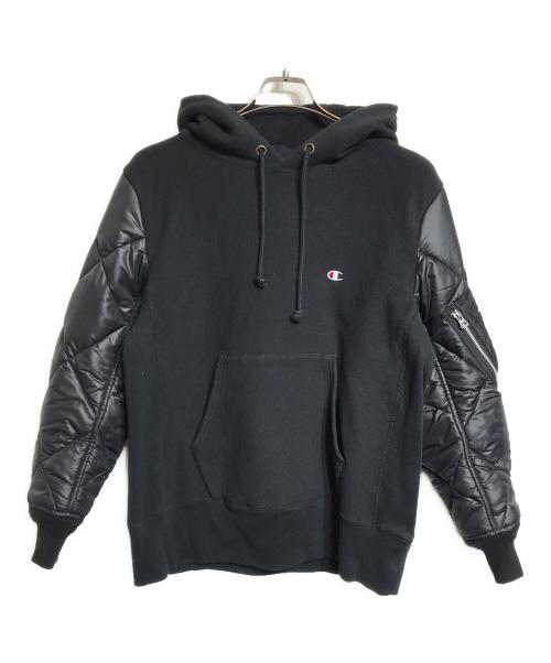 Champion（チャンピオン）Champion eYe COMME des GARCONS JUNYAWATANABE MAN スウェットカスタマイズ × エステルリップストップ キルティング ブラック サイズ:Sの古着・服飾アイテム