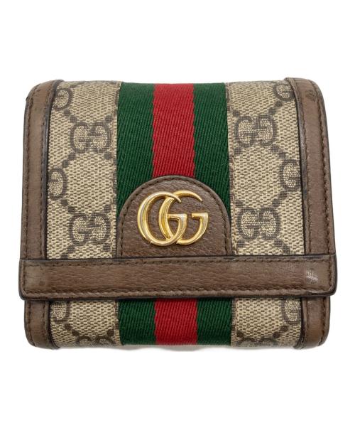 GUCCI（グッチ）GUCCI (グッチ) GGスプリーム・オフィディアコンパクトウォレット ブラウンの古着・服飾アイテム