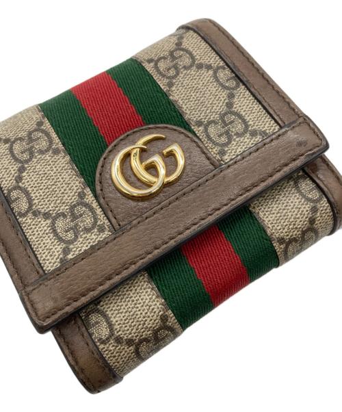 GUCCI（グッチ）GUCCI (グッチ) GGスプリーム・オフィディアコンパクトウォレット ブラウンの古着・服飾アイテム