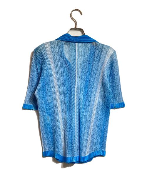 PLEATS PLEASE（プリーツプリーズ）PLEATS PLEASE (プリーツプリーズ) オープンカラーメッシュプリーツシャツ ブルー サイズ:3の古着・服飾アイテム