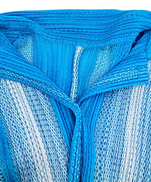 PLEATS PLEASE（プリーツプリーズ）PLEATS PLEASE (プリーツプリーズ) オープンカラーメッシュプリーツシャツ ブルー サイズ:3の古着・服飾アイテム