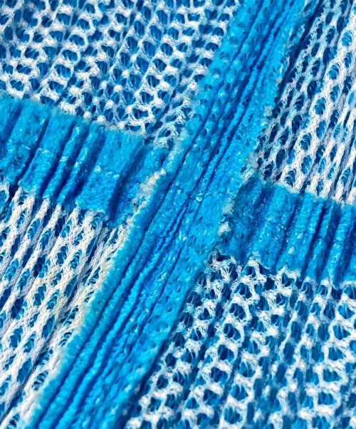 PLEATS PLEASE（プリーツプリーズ）PLEATS PLEASE (プリーツプリーズ) オープンカラーメッシュプリーツシャツ ブルー サイズ:3の古着・服飾アイテム