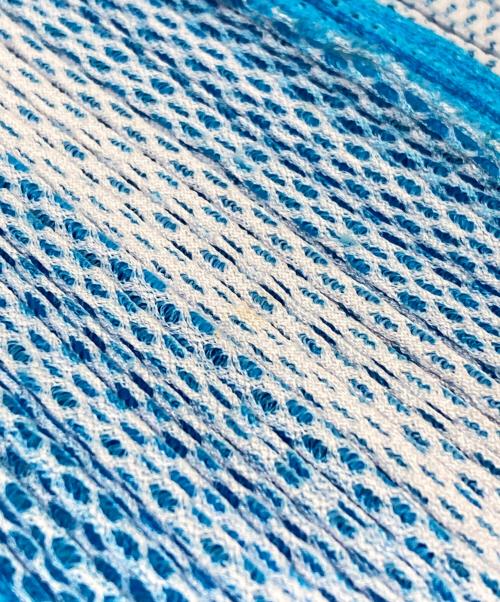 PLEATS PLEASE（プリーツプリーズ）PLEATS PLEASE (プリーツプリーズ) オープンカラーメッシュプリーツシャツ ブルー サイズ:3の古着・服飾アイテム