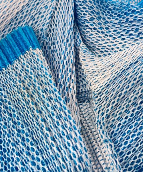 PLEATS PLEASE（プリーツプリーズ）PLEATS PLEASE (プリーツプリーズ) オープンカラーメッシュプリーツシャツ ブルー サイズ:3の古着・服飾アイテム