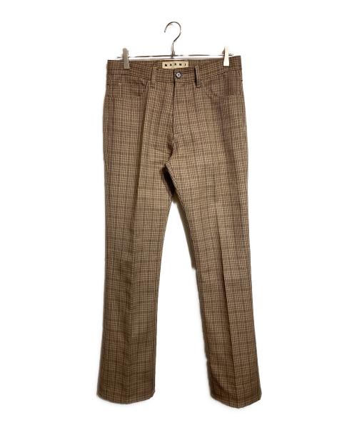 MARNI（マルニ）MARNI (マルニ) チェックウールフレアスラックス ブラウン サイズ:46の古着・服飾アイテム