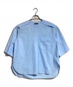 DRAWERドゥロワー）の古着「フロントポケットカラーレスブラウス」｜ブルー