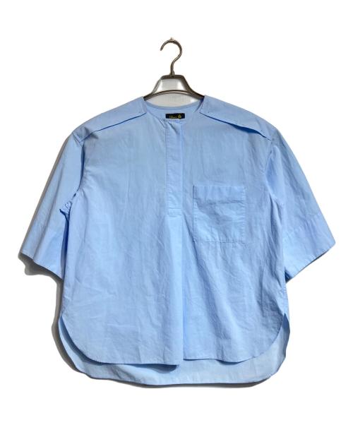 DRAWER（ドゥロワー）Drawer (ドゥロワー) フロントポケットカラーレスブラウス ブルー サイズ:38の古着・服飾アイテム