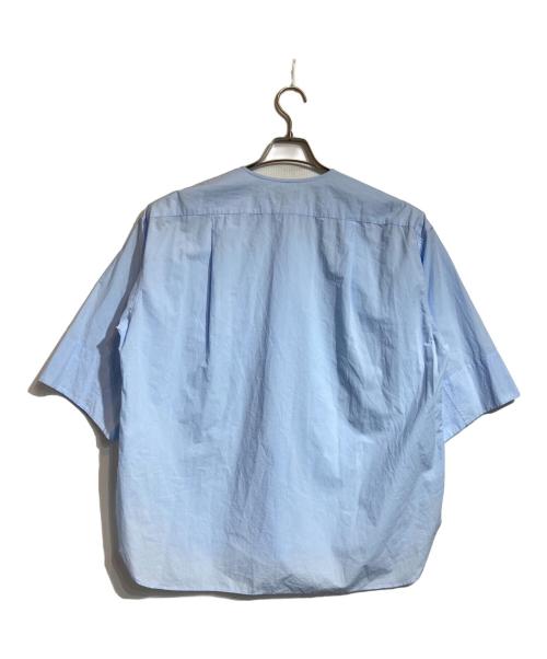 DRAWER（ドゥロワー）Drawer (ドゥロワー) フロントポケットカラーレスブラウス ブルー サイズ:38の古着・服飾アイテム