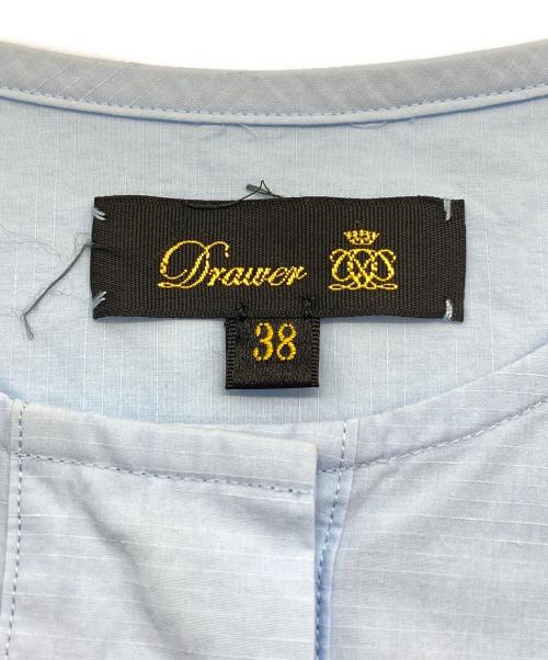 DRAWER（ドゥロワー）Drawer (ドゥロワー) フロントポケットカラーレスブラウス ブルー サイズ:38の古着・服飾アイテム