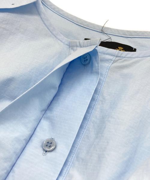 DRAWER（ドゥロワー）Drawer (ドゥロワー) フロントポケットカラーレスブラウス ブルー サイズ:38の古着・服飾アイテム