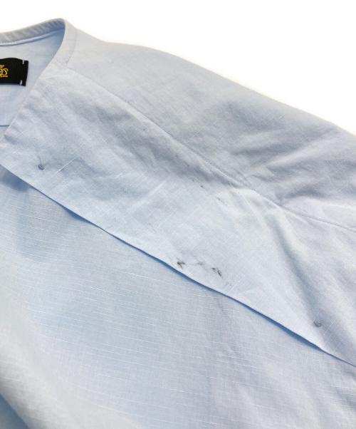 DRAWER（ドゥロワー）Drawer (ドゥロワー) フロントポケットカラーレスブラウス ブルー サイズ:38の古着・服飾アイテム