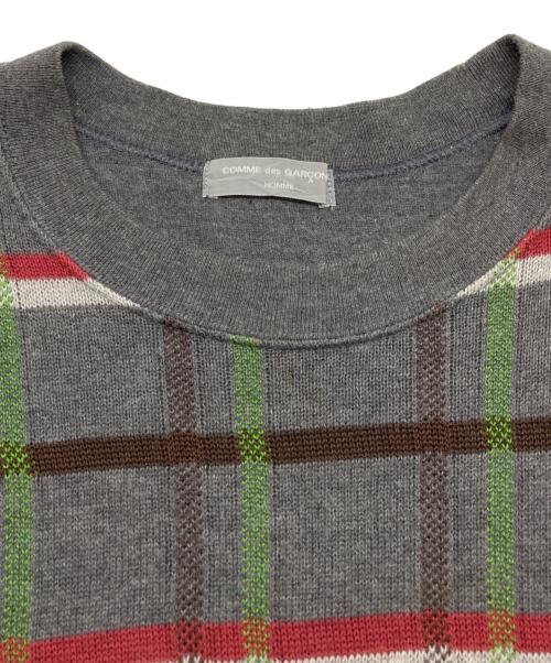 COMME des GARCONS HOMME（コムデギャルソン オム）COMME des GARCONS HOMME (コムデギャルソン オム) チェックニットTシャツ グレー サイズ:Freeの古着・服飾アイテム