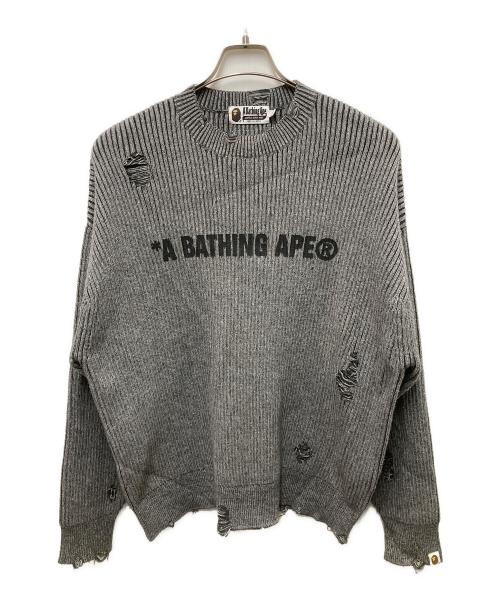 A BATHING APE（ア ベイシング エイプ）A BATHING APE (ア ベイシング エイプ) Damage Relaxed-Fit Sweater グレー サイズ:Mの古着・服飾アイテム