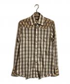 GUCCIグッチ）の古着「フローラルチェックウエスタンシャツ」｜ブラウン