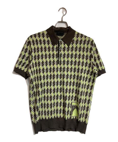 PRADA（プラダ）PRADA (プラダ) ニットポロシャツ ブラウン×グリーン サイズ:48の古着・服飾アイテム