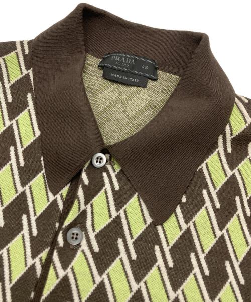 PRADA（プラダ）PRADA (プラダ) ニットポロシャツ ブラウン×グリーン サイズ:48の古着・服飾アイテム