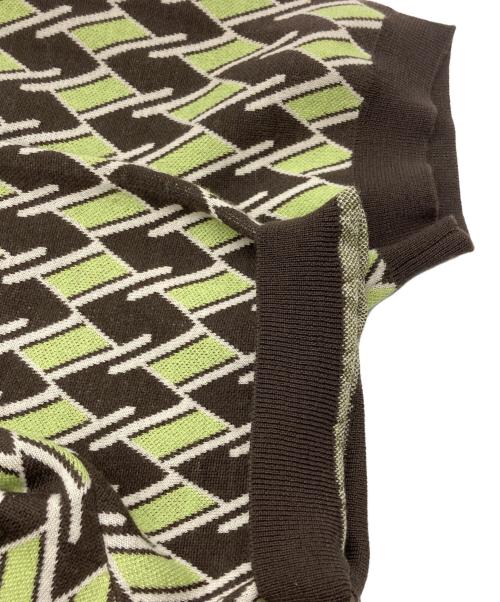 PRADA（プラダ）PRADA (プラダ) ニットポロシャツ ブラウン×グリーン サイズ:48の古着・服飾アイテム