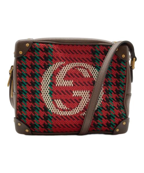 GUCCI（グッチ）GUCCI (グッチ) インターロッキングGショルダーバッグ レッド×ブラウンの古着・服飾アイテム