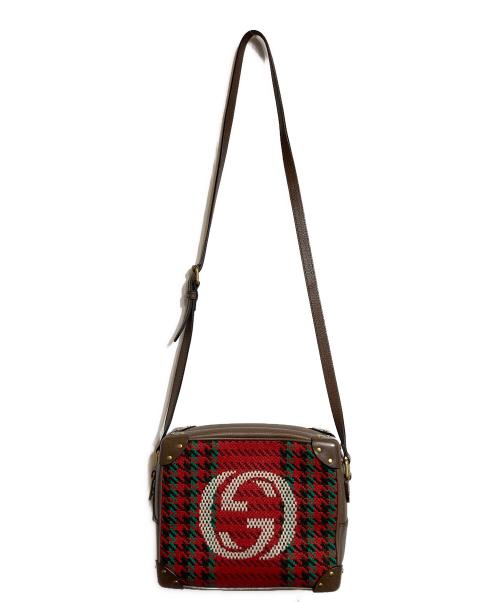 GUCCI（グッチ）GUCCI (グッチ) インターロッキングGショルダーバッグ レッド×ブラウンの古着・服飾アイテム