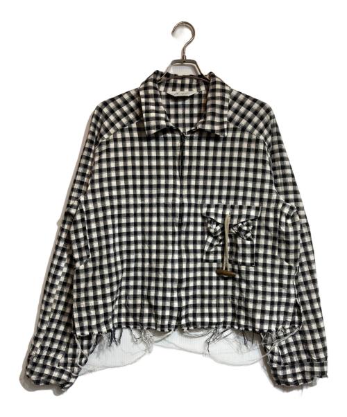 ANCELLM（アンセルム）ANCELLM (アンセルム) C/R CHECK SHORT ZIPUP SHIRT ブラック×ホワイト サイズ:3の古着・服飾アイテム