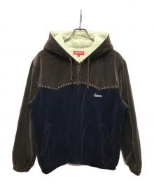 SUPREME（シュプリーム）の古着「Studded Velvet Hooded Work Jacket」｜ブラウン×ネイビー