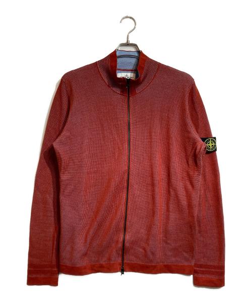 STONE ISLAND（ストーンアイランド）STONE ISLAND (ストーンアイランド) ロゴパッチジップアップニット レッド サイズ:Lの古着・服飾アイテム