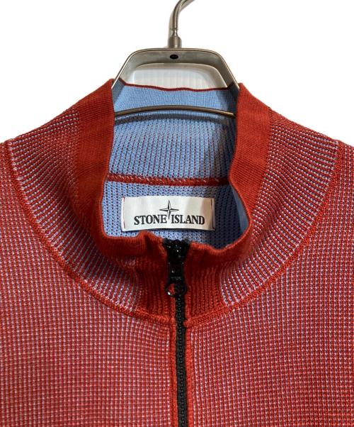 STONE ISLAND（ストーンアイランド）STONE ISLAND (ストーンアイランド) ロゴパッチジップアップニット レッド サイズ:Lの古着・服飾アイテム