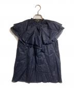 DRAWERドゥロワー）の古着「コットンボイルフリルノースリーブブラウス」｜ネイビー