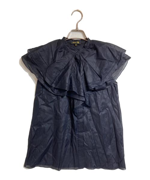 DRAWER（ドゥロワー）DRAWER (ドゥロワー) コットンボイルフリルノースリーブブラウス ネイビー サイズ:36の古着・服飾アイテム
