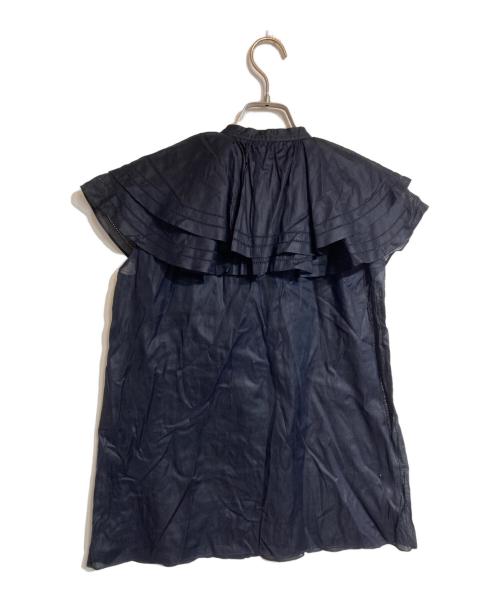 DRAWER（ドゥロワー）DRAWER (ドゥロワー) コットンボイルフリルノースリーブブラウス ネイビー サイズ:36の古着・服飾アイテム