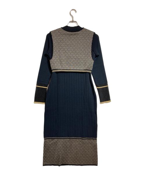 PUBLIC TOKYO（パブリックトウキョウ）PUBLIC TOKYO (パブリックトウキョウ) ベストレイヤードニットワンピース ネイビー×ブラウン サイズ:FREEの古着・服飾アイテム