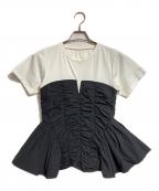 MAISON SPECIALメゾンスペシャル）の古着「Taffeta Peplum T-shirt」｜ホワイト×ブラック