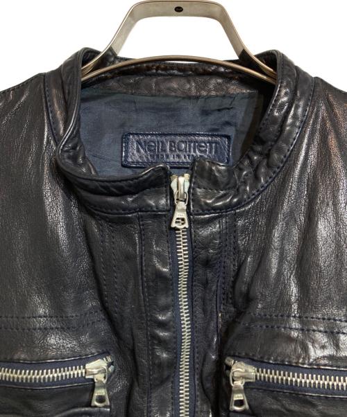 NEIL BARRETT（ニールバレット）NEIL BARRETT (ニールバレット) マルチポケットノーカラーレザージャケット ネイビー サイズ:Mの古着・服飾アイテム