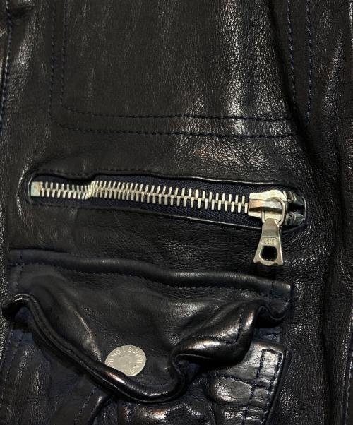 NEIL BARRETT（ニールバレット）NEIL BARRETT (ニールバレット) マルチポケットノーカラーレザージャケット ネイビー サイズ:Mの古着・服飾アイテム