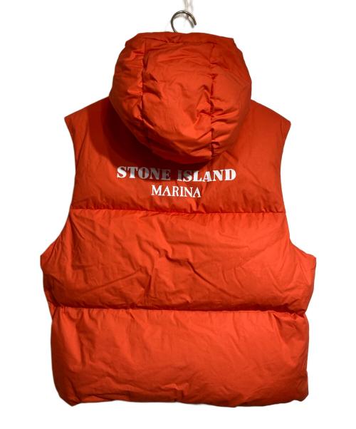 STONE ISLAND（ストーンアイランド）STONE ISLAND (ストーンアイランド) MARINA ワックスコーティングコットンポプリンダウンベスト オレンジ サイズ:Lの古着・服飾アイテム