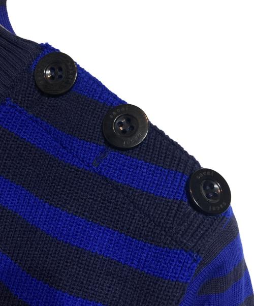 sacai（サカイ）sacai (サカイ) ボタンデザインボーダーニット ブラック×ネイビー サイズ:1の古着・服飾アイテム