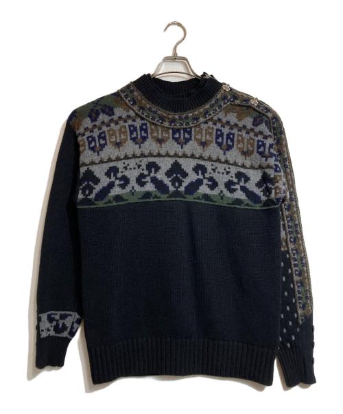 sacai（サカイ）sacai (サカイ) フローラルストライプエンブロイダリーニット ブラック×ブラウン サイズ:1の古着・服飾アイテム