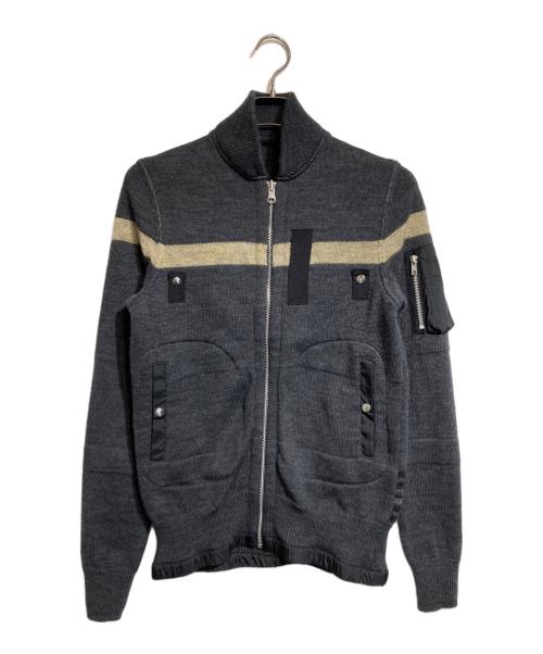 sacai（サカイ）sacai (サカイ) ウールナイロンニットブルゾン グレー サイズ:1の古着・服飾アイテム