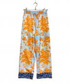 TELMAテルマ）の古着「フラワープリントパンツ」｜ブルー×オレンジ