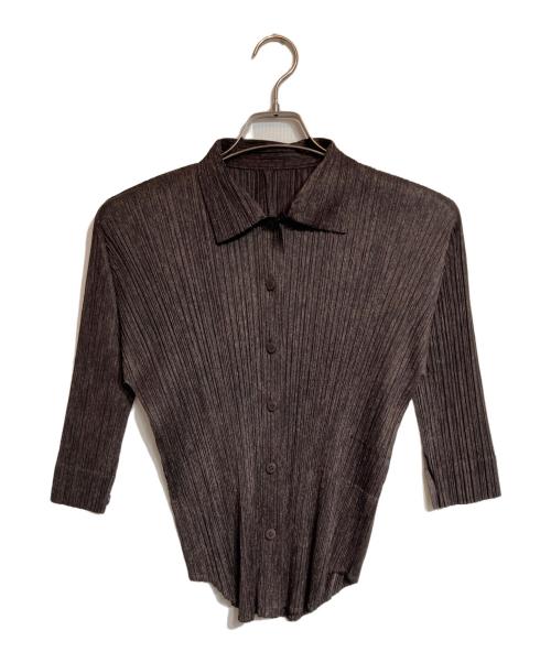 PLEATS PLEASE（プリーツプリーズ）PLEATS PLEASE (プリーツプリーズ) 7分丈プリーツシャツ ブラウン サイズ:3の古着・服飾アイテム