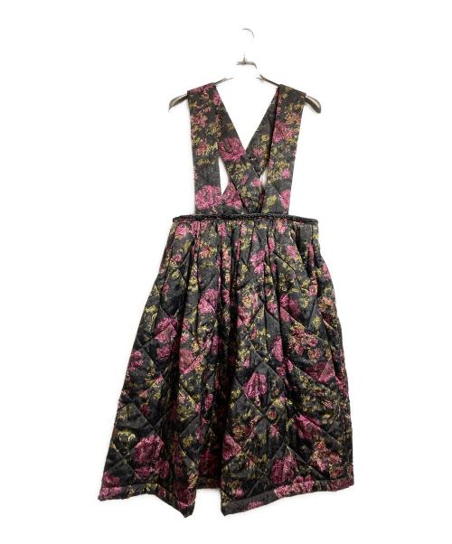 COMME des GARCONS（コムデギャルソン）COMME des GARCONS (コムデギャルソン) フラワージャガードボリュームジャンパースカート ブラック×ピンク サイズ:Sの古着・服飾アイテム
