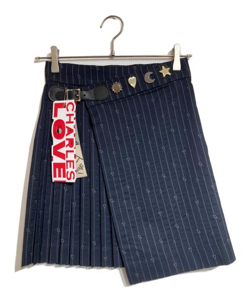 CHARLES JEFFREY LOVERBOY（チャールズ ジェフリー ラバーボーイ）CHARLES JEFFREY LOVERBOY (チャールズ ジェフリー ラバーボーイ) プリーツラップミニスカート ネイビー サイズ:XSの古着・服飾アイテム
