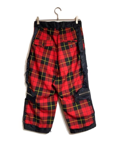 KIDILL（キディル）KIDILL (キディル) カットオフチェックボンテージパンツ レッド サイズ:44の古着・服飾アイテム