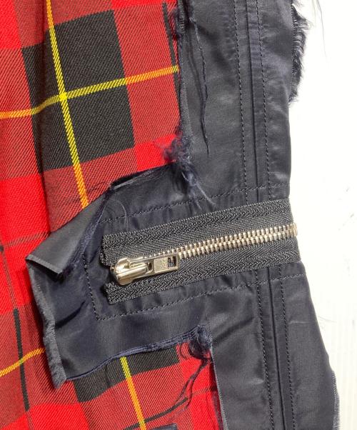 KIDILL（キディル）KIDILL (キディル) カットオフチェックボンテージパンツ レッド サイズ:44の古着・服飾アイテム