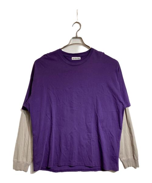 SOFTHYPHEN（ソフトハイフン）SOFTHYPHEN (ソフトハイフン) LAYERED SLEEVE L/S TEE パープル×グレー サイズ:03の古着・服飾アイテム