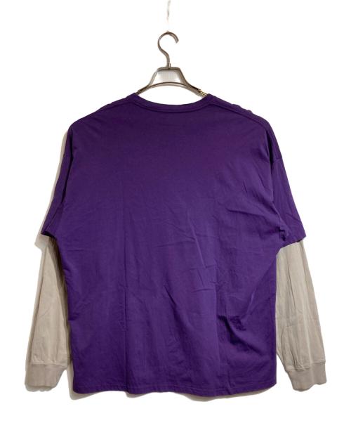 SOFTHYPHEN（ソフトハイフン）SOFTHYPHEN (ソフトハイフン) LAYERED SLEEVE L/S TEE パープル×グレー サイズ:03の古着・服飾アイテム