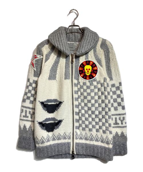 CASHYAGE（カシヤージュ）CASHYAGE (カシヤージュ) TADANORIYOKOO ニットジャケット グレー×アイボリー サイズ:48の古着・服飾アイテム