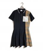 BURBERRYバーバリー）の古着「チェック切替ワンピース」｜ブラック